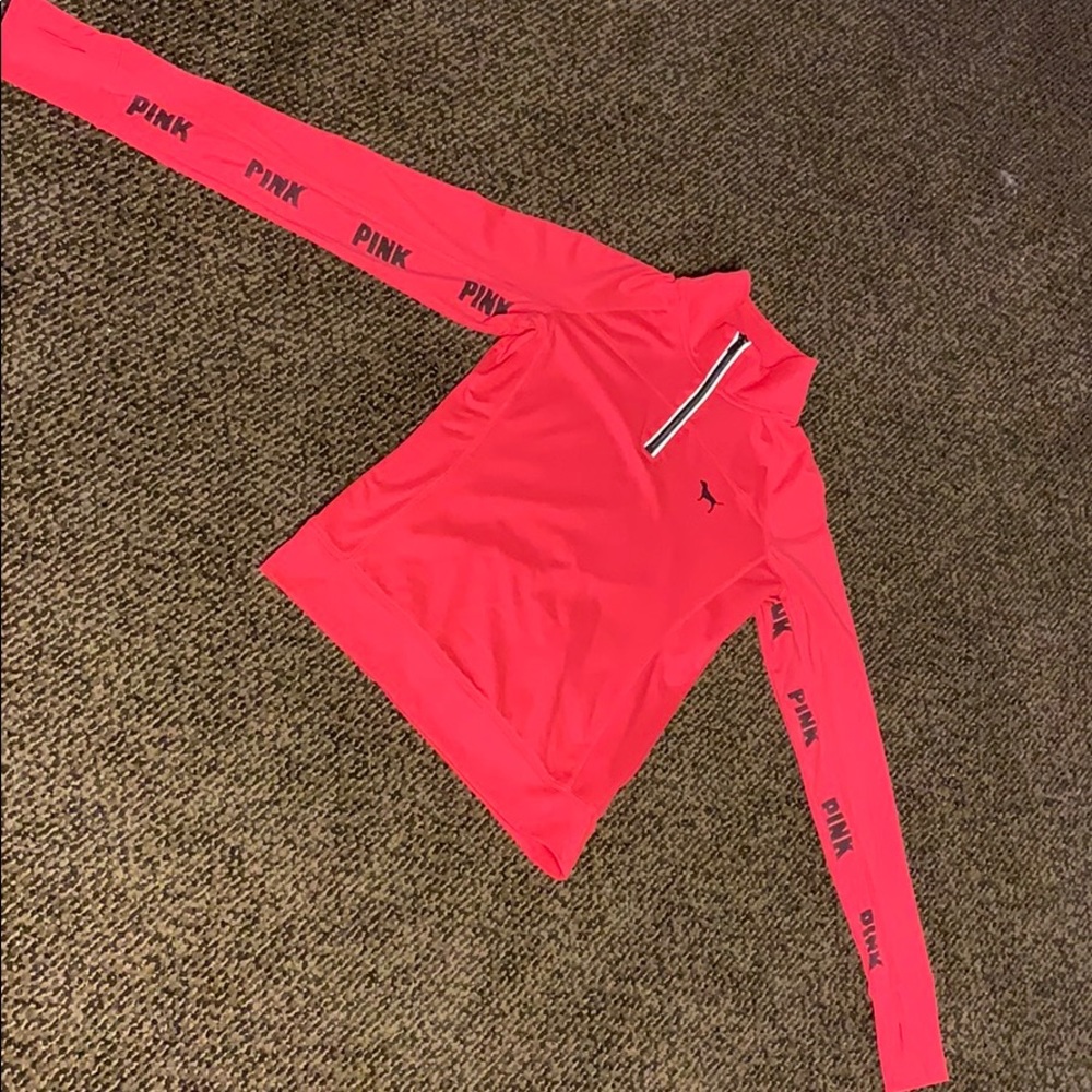 VS PINK athletic neon pink half zip